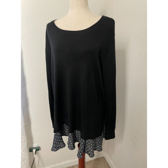 LOFT Womens Plus Black Tunic Sweater Layered Hem Size 16/18 Knit Work Office - Picture 3 of 8